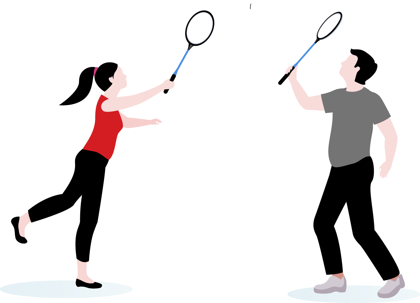 2 people playing badminton